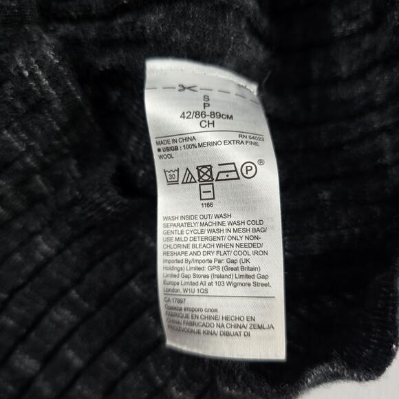 Banana Republic Womens Small Black Gray Wide Rib Merino Wool Long Sleeve Sweater - Picture 7 of 9